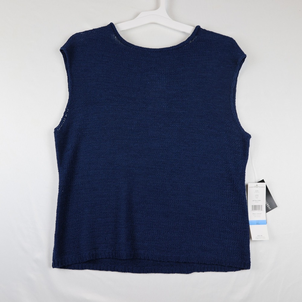 Josephine‎ Chaus Sweater Womens XL Blue Azure Tape Yarn Sleeveless Knit Top NWT